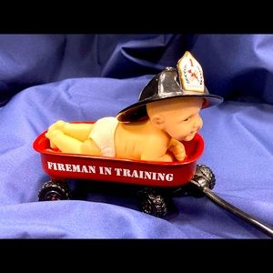 Cheryl Hill Fireman In Training Realistic Miniature Baby Boy Doll In Red Wagon